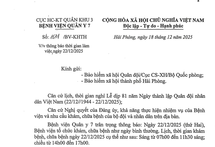 Thông báo làm việc ngày 22-12-2025