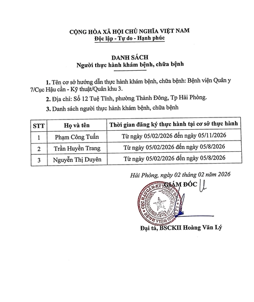 Bệnh viện Quân y 7, Cục Hậu cần  - Kỹ thuật, Quân khu 3 thông báo