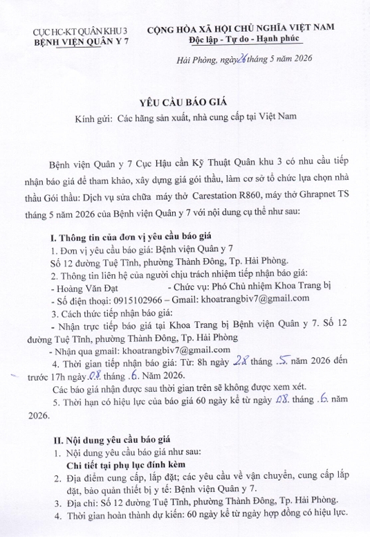 Thông báo yêu cầu báo giá