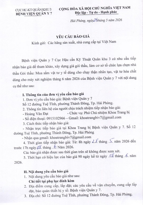 Thông báo yêu cầu báo giá
