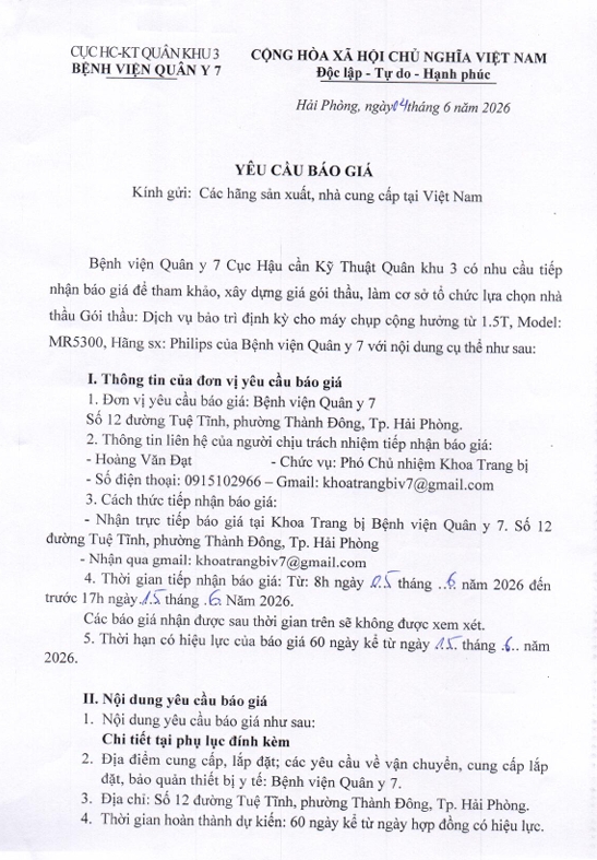 Thông báo yêu cầu báo giá