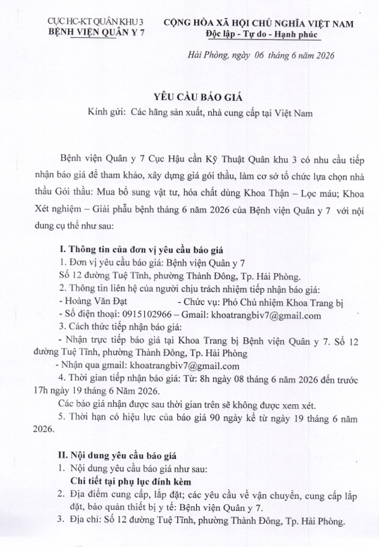 Thông báo yêu cầu báo giá 