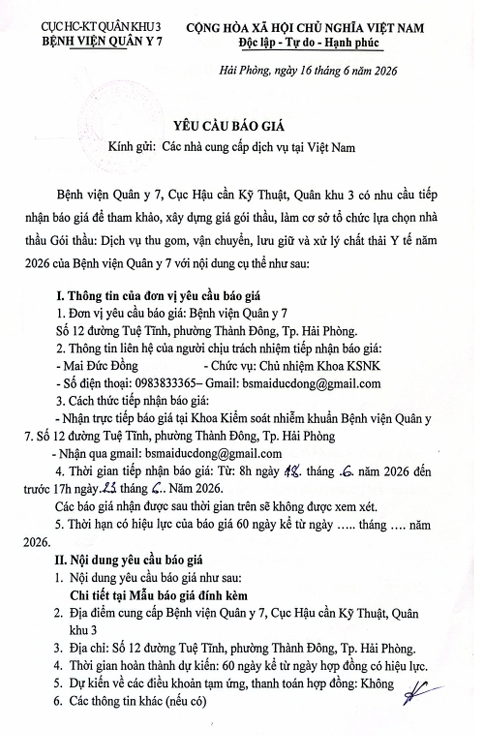 Thông báo yêu cầu báo giá