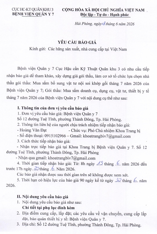 Thông báo yêu cầu báo giá