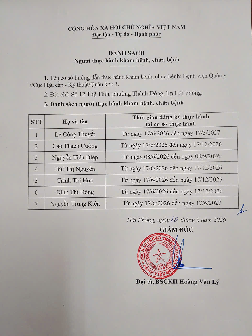 Thông báo Danh sách người thực hành khám bệnh, chữa bệnh