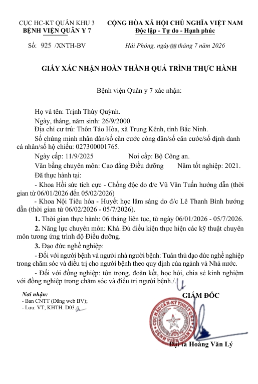 Thông báo xác nhận quá trình thực hành
