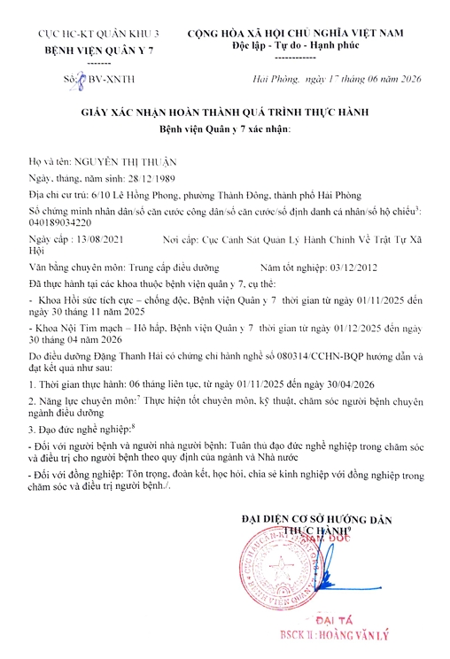 Thông báo xác nhận hoàn thành quá trình thực hành