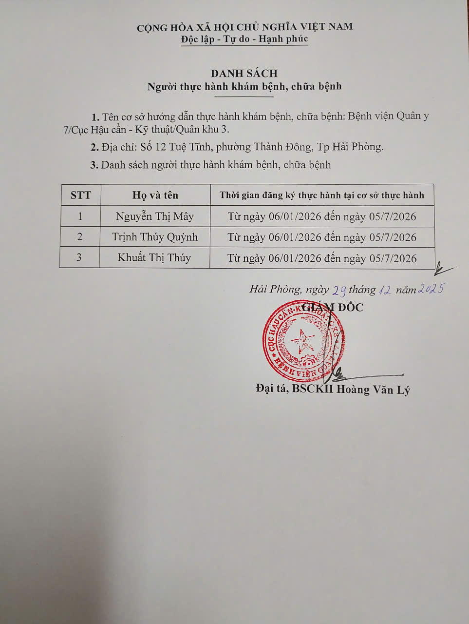 Thông báo thực hành khám bệnh, chữa bệnh