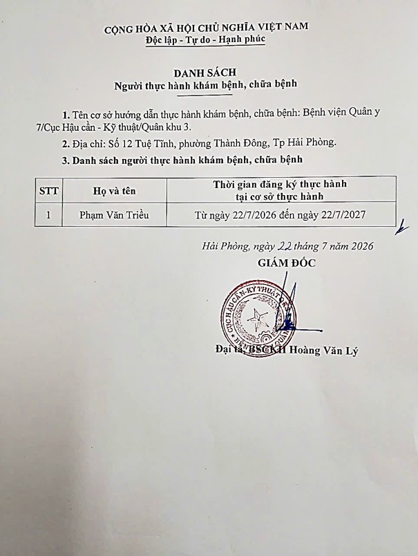 Thông báo danh sách người thực hành