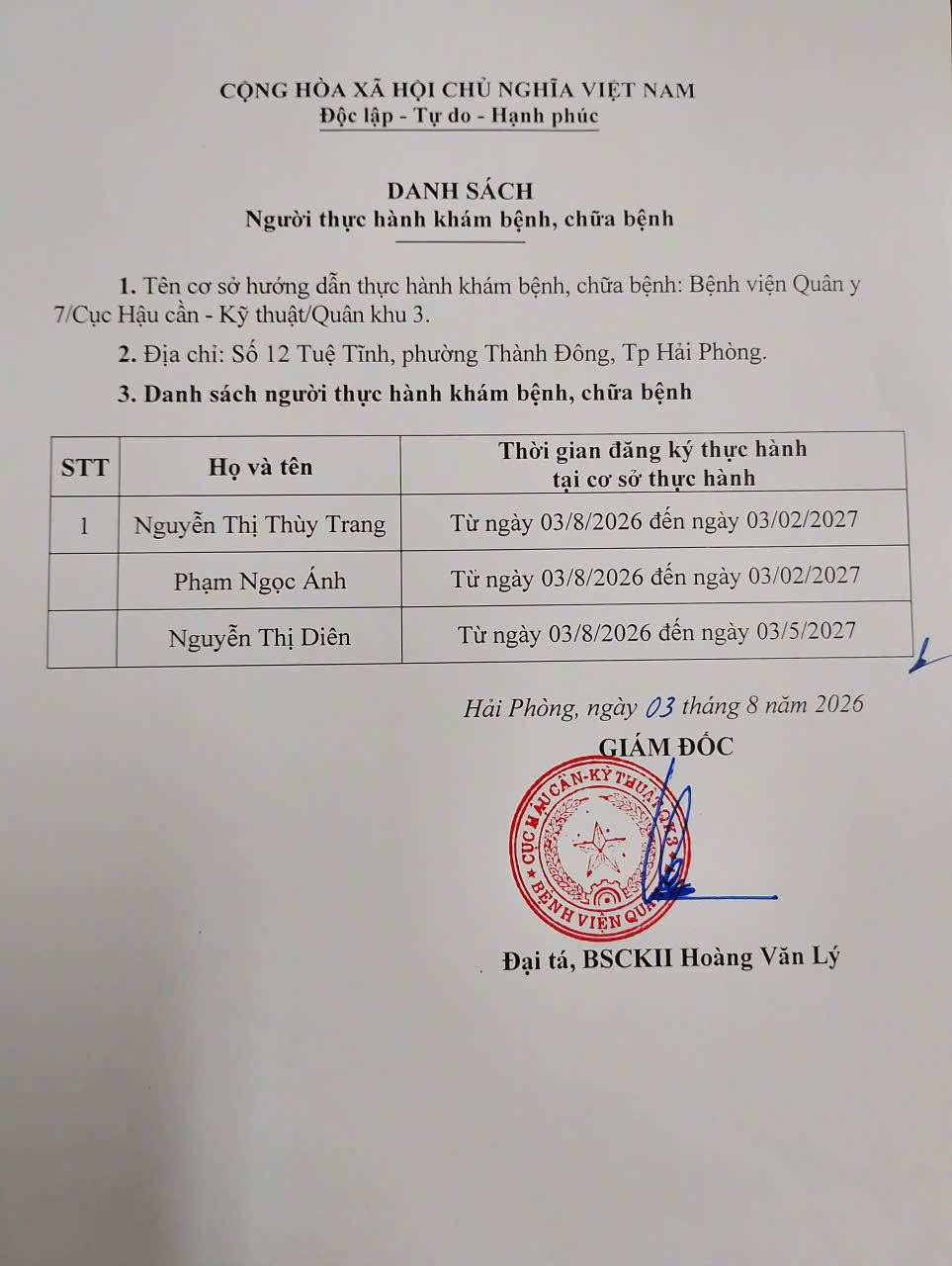 Bệnh viện Quân y 7 thông báo 