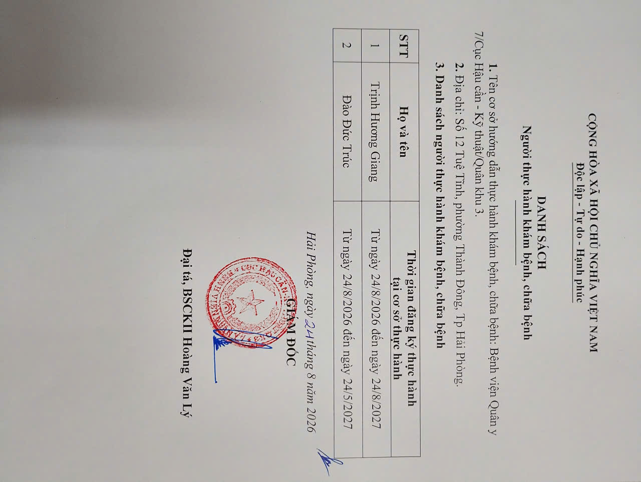 Thông báo danh sách Người thực hành khám bệnh, chữa bệnh: