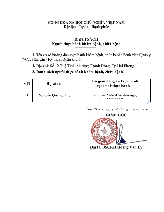 Bệnh viện Quân y 7 thông báo