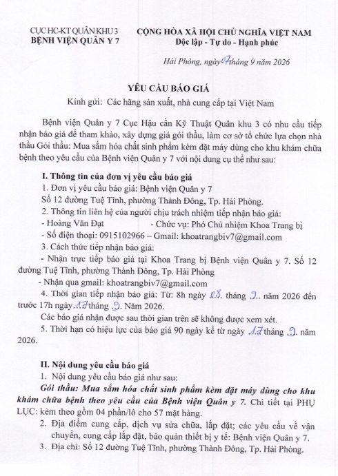Thông báo yêu cầu báo giá