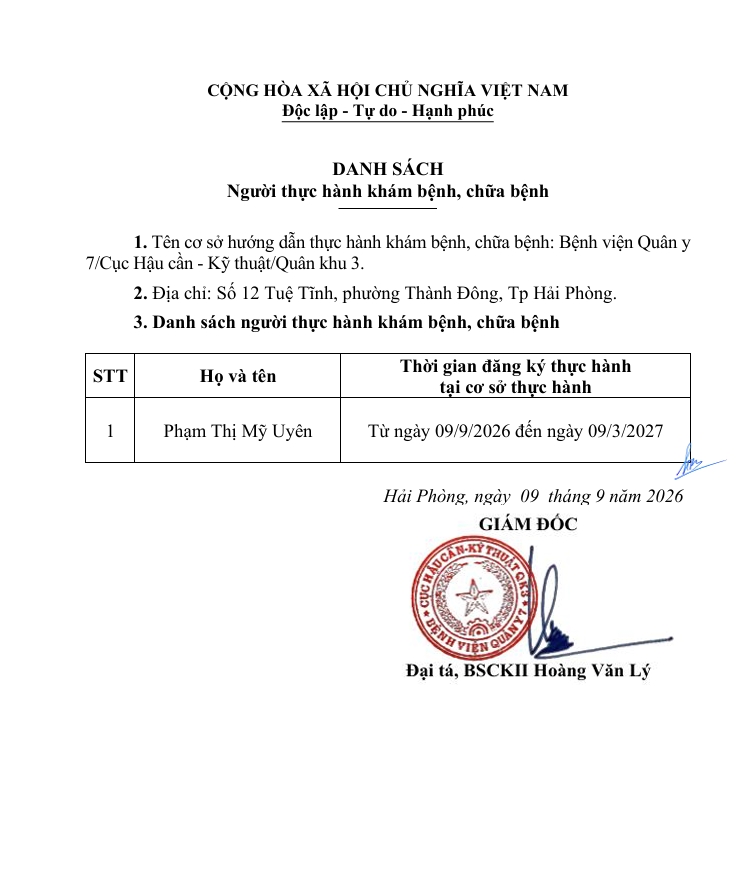 Thông báo danh sách Người thực hành khám bệnh, chữa bệnh:
