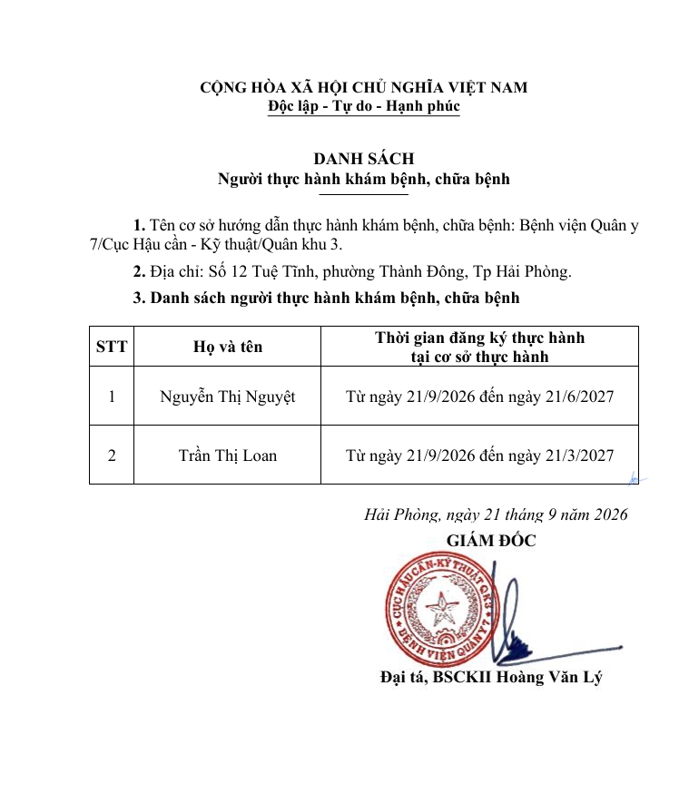 Thông báo danh sách Người thực hành khám bệnh, chữa bệnh: