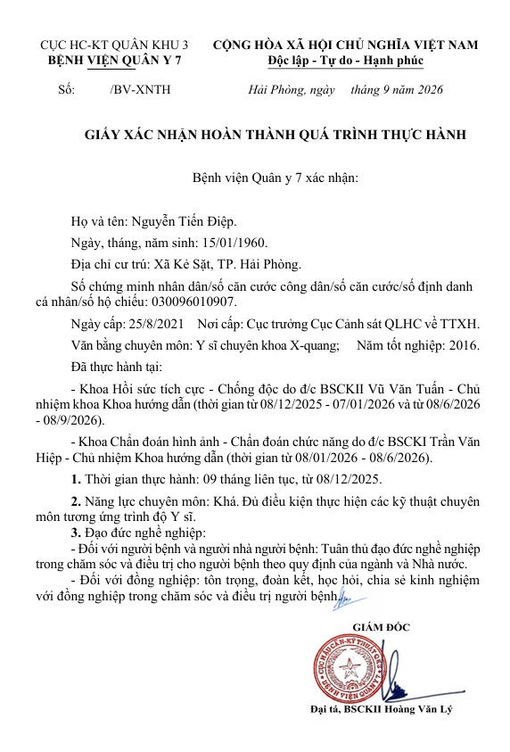 Thông báo xác nhận hoàn thành quá trình thực hành