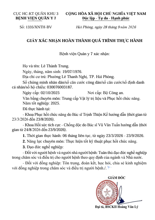 Thông báo xác nhận hoàn thành quá trình thực hành